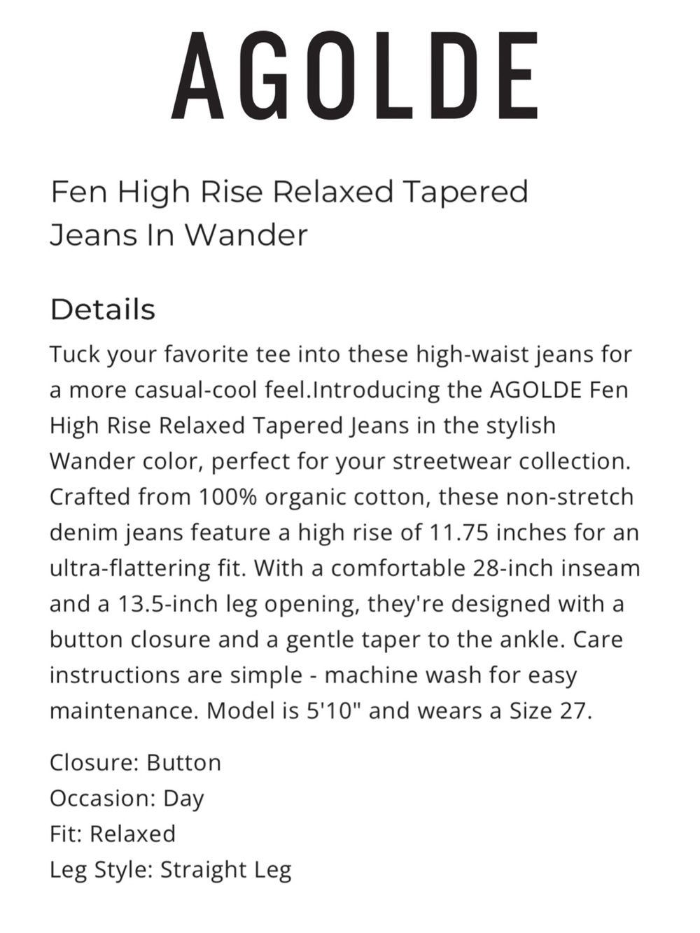 NWT • AGOLDE Fen High Rise Straight Leg Jeans - Picture 2 of 11